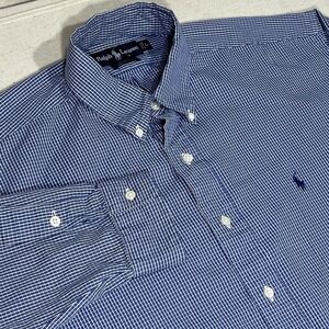 Ralph Lauren Mens L Blake Button Down‎ Shirt Blue White Blue Pony Long Sleeve